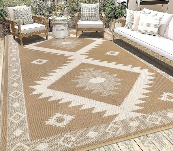 HEBE Outdoor Rug 6'x9' Waterproof for Patios Clearance, Reversible Plastic Straw Rug Camping Carpet, Indoor Outdoor Area Rugs Patio Mats for RV,Picnic,Backyard,Deck,Balcony,Porch