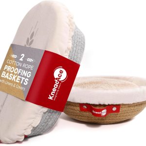 Cotton Rope Banneton Bread Proofing Basket Set, Oval & Round Bread Baskets with Liners & Covers for Artisan Bread Baking, Sourdough Bread Baking Supplies