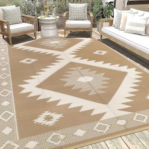 HEBE Outdoor Rug 6’x9′ Waterproof for Patios Clearance, Reversible Plastic Straw Rug Camping Carpet, Indoor Outdoor Area Rugs Patio Mats for RV,Picnic,Backyard,Deck,Balcony,Porch