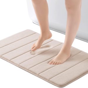 ROSMARUS Memory Foam Bath Mat 17” x 24”, Water Absorbent Shower Mat, Thick Bath Rugs for Bathroom Non Slip with PVC Backing, Ultra Soft Bathroom Rugs for Floor & Tub, Ltbrown