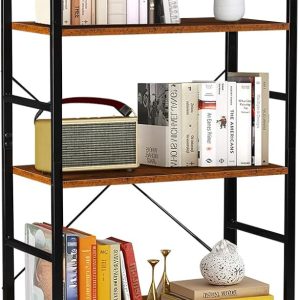 Sweetcrispy 5-Tier Industrial Bookshelf, Rustic Wood and Metal Bookcase with Open Shelves, 62.2-Inch Tall Storage Rack for Living Room, Home Office, Bedroom, Display and Organization, Brown